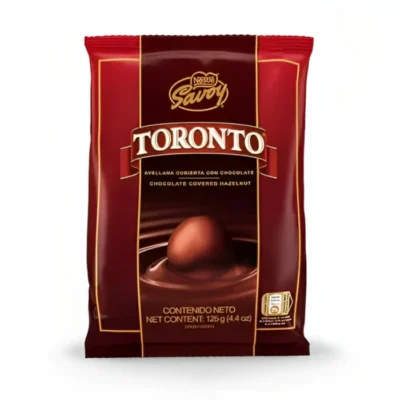 Bolsa Toronto 13 unidades con bombones Savoy, chocolate con leche y avellana entera, importado desde Venezuela