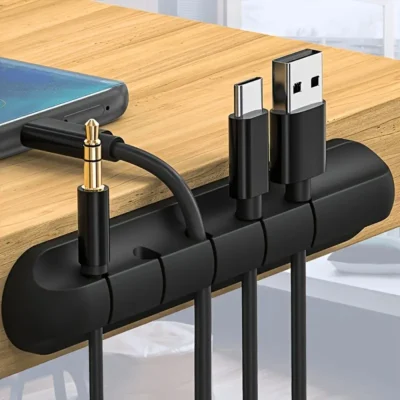 Organizador de cables multirranuras de silicona para escritorio, ideal para mouse, audífonos y cargadores