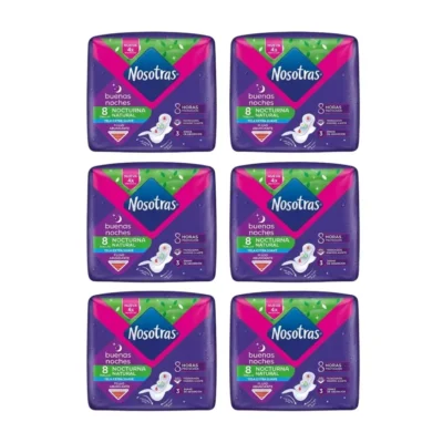 Pack 6 Toallas Nosotras Nocturnas Natural Tela Extra Suave